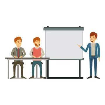 White background with couple of man sitting in a desk for executive orator in Illustrazione stock