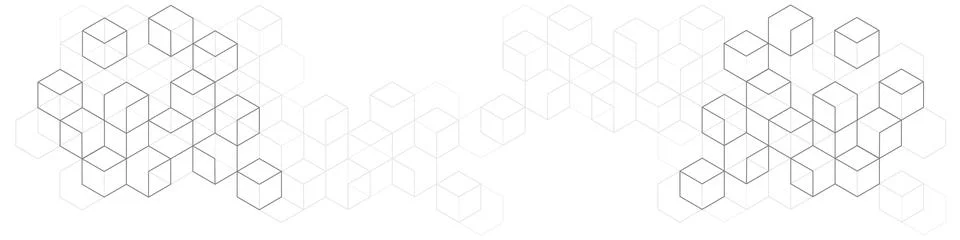 White background from cubes and lines.Linear geometric drawing. Stock Illustration