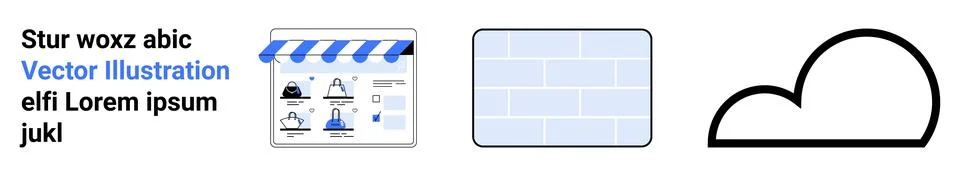 White background with digital storefront, abstract grid, and simplistic cloud Stock Illustration