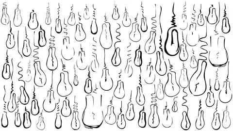 White background with drawn light bulbs, pattern in the form of black light Stock Illustration