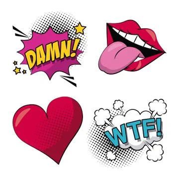 White background elements pop art style with halftone with callout and text Stock Illustration