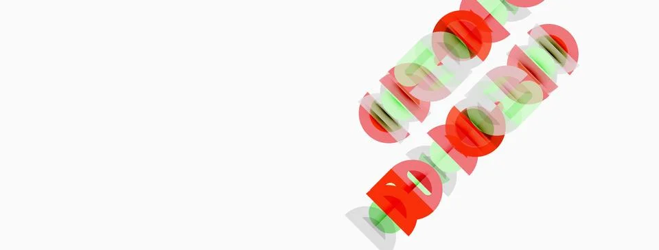 White background features overlapping text fragments. Colors include red, g.. Stock Illustration