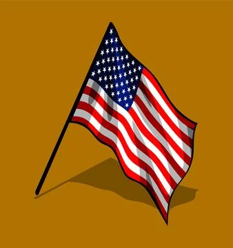 White background flying american flag Stock Illustration