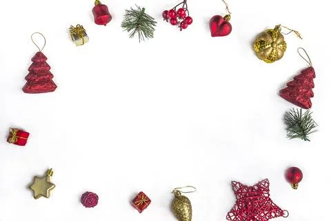 White background with frame of christmas decorations Stock Photos