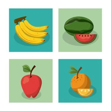 White background with frames of picnic elements with fruits banana and Stock Illustration