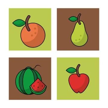 White background with frames of picnic elements with fruit orange pear Stock Illustration
