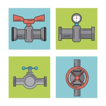 White background with frames of several pipeline with faucets Stock Illustration