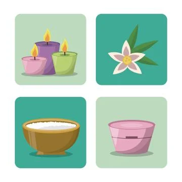 White background with frames of spa elements with candlelights flowers and Stock Illustration