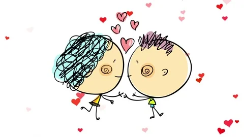 White background full of flickering red hearts behind a cute young couple Stock Footage 131177676