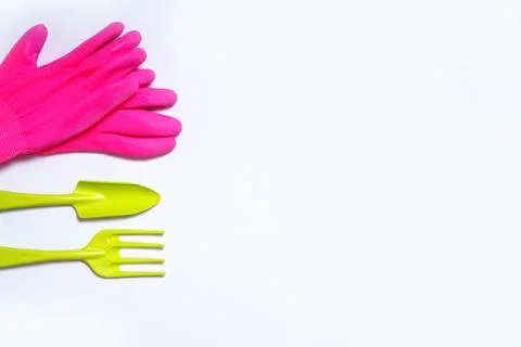 White background with garden tools Stock Photos