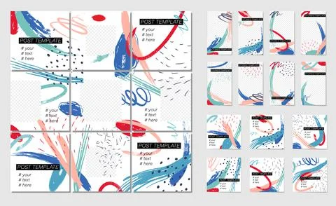 White background with geometric elements and brush strokes with colorful spot Illustrazione stock