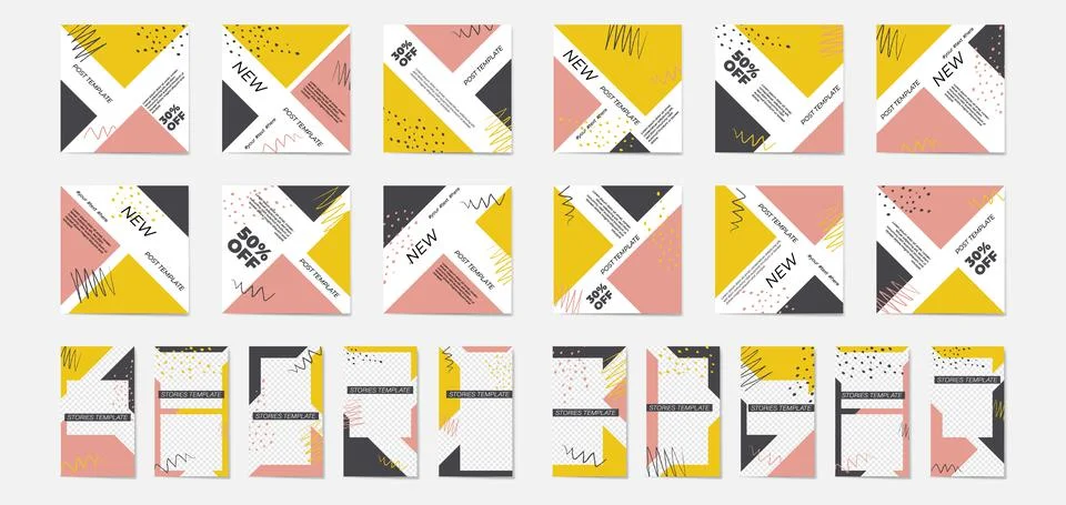 White background with geometric elements and brush strokes with colorful spot Stock Illustration