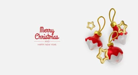 White background with glossy red and white Christmas ornaments and golden star Stock Illustration