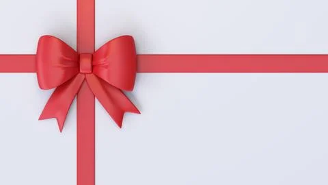 White background with glossy red gift bow and ribbon Stock Illustration