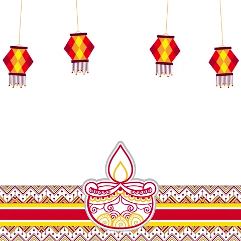 White Background With Hanging Lanterns And Diya Border Stock Footage 348010058