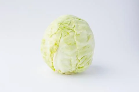 White background. A head of white cabbage. No isolation. Eco product Stock Photos