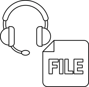 A white background with a headset and a paper with the word file on it Illustrazione stock