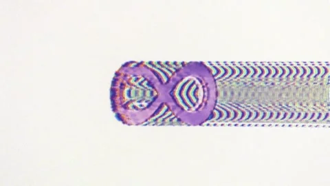 White background infinity icon loops sign zoom in on purple pink glitchy Stock Footage 246657383