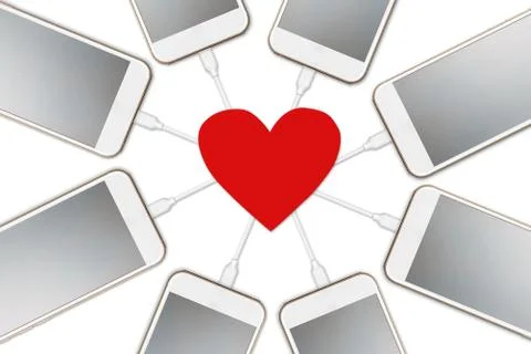 On white background isolated  Several smart phones with a blank screen that i Stock Photos