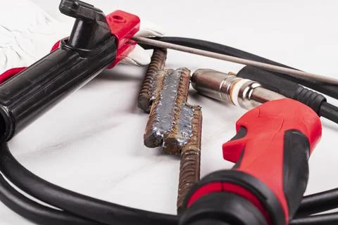 White background. on it is a tool for welding metal products. the burner is r Stock Photos