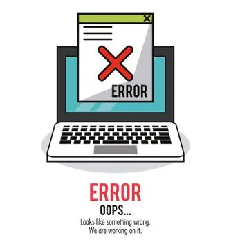 White background with laptop and window message error oops 스톡 일러스트