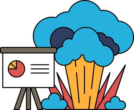 A white background with a large cloud and a small white board with a pie char Stock Illustration