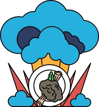 A white background with a large cloud and a plate with a brain on it Stock Illustration