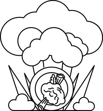 A white background with a large cloud and a plate with a brain on it Stock Illustration