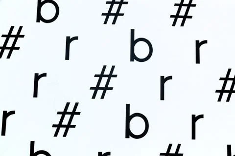 White background with letters and hashtags Foto stock