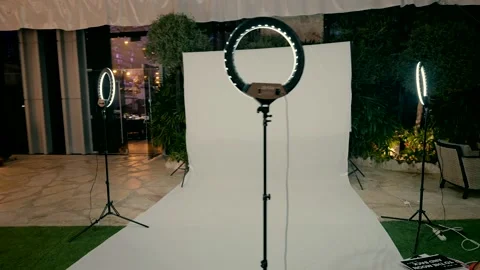 A white background made of paper stands at the entrance to the event hall. Stock Footage 221575872