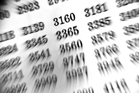 White background with many numbers focus zoom in perspective Stock Illustration