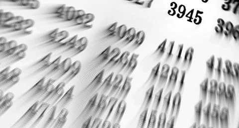 White background with many numbers focus zoom in perspective Stock Illustration