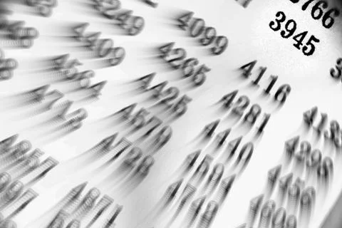 White background with many numbers focus zoom in perspective Stock Illustration