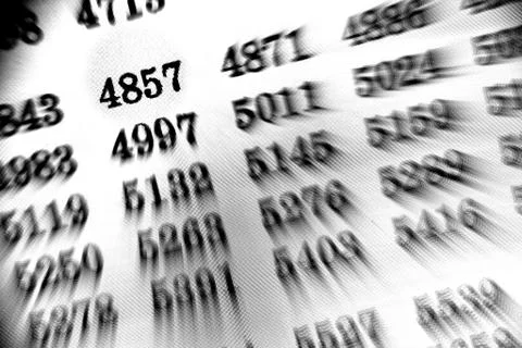 White background with many numbers focus zoom in perspective Stock Illustration