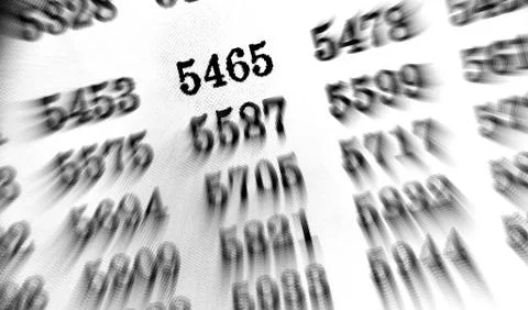 White background with many numbers focus zoom in perspective Stock Illustration