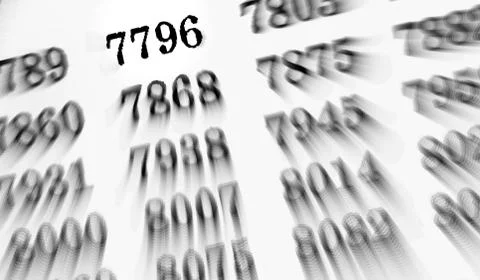 White background with many numbers focus zoom in perspective Stock Illustration