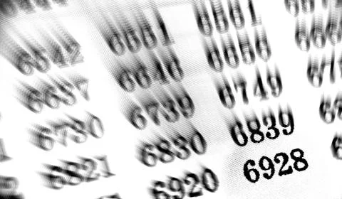 White background with many numbers focus zoom in perspective Stock Illustration