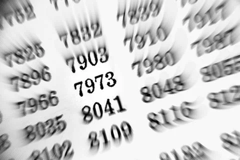 White background with many numbers focus zoom in perspective Stock Illustration