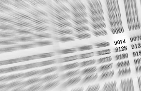 White background with many numbers focus zoom in perspective Stock Illustration