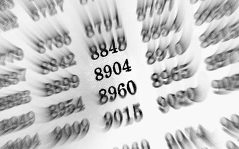 White background with many numbers focus zoom in perspective Stock Illustration