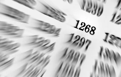 White background with many numbers focus zoom in perspective Stock Illustration