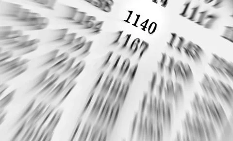 White background with many numbers focus zoom in perspective Illustrazione stock