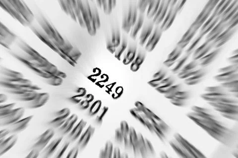 White background with many numbers focus zoom in perspective Stock Illustration