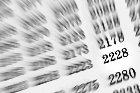 White background with many numbers focus zoom in perspective Stock Illustration