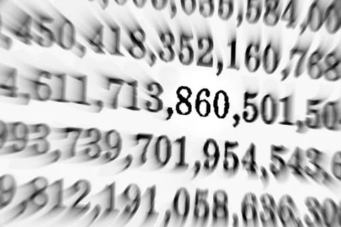 White background with many numbers focus zoom in perspective Stock Illustration