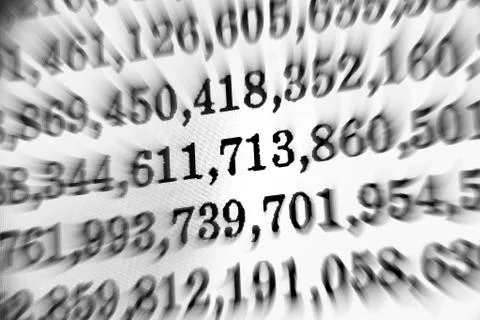 White background with many numbers focus zoom in perspective Stock Illustration