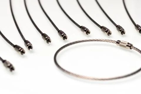 On a white background. metal cable. inside the ring is rolling. for real esta Stock Photos