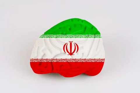 On a white background, a model of the brain with a picture of a flag - Iran Foto stock