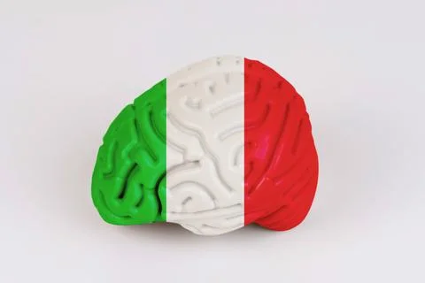 On a white background, a model of the brain with a picture of a flag - Italy Foto stock