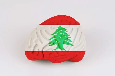 On a white background, a model of the brain with a picture of a flag - Lebano Foto stock